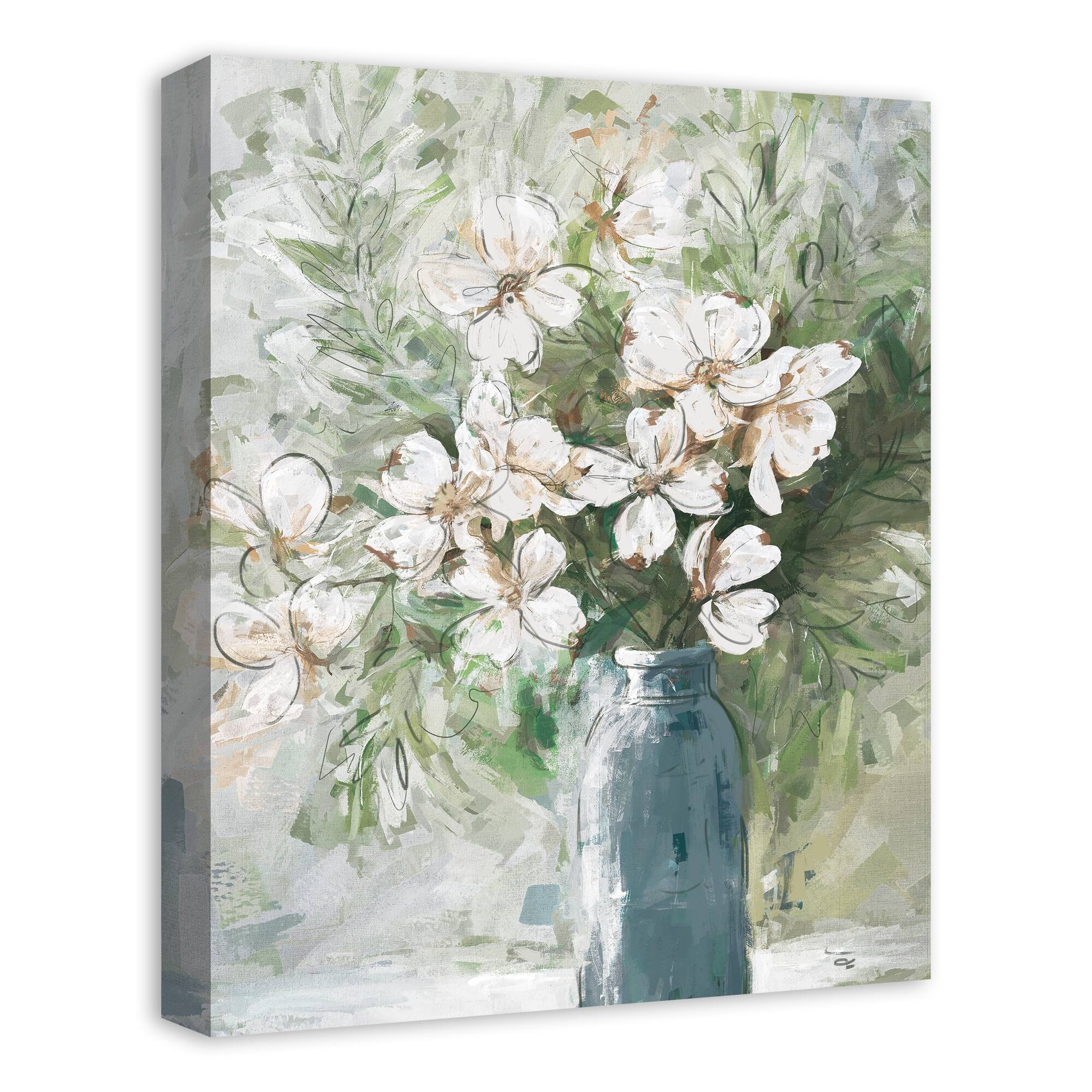 Dogwoods in Blue Vase Canvas Wall Art